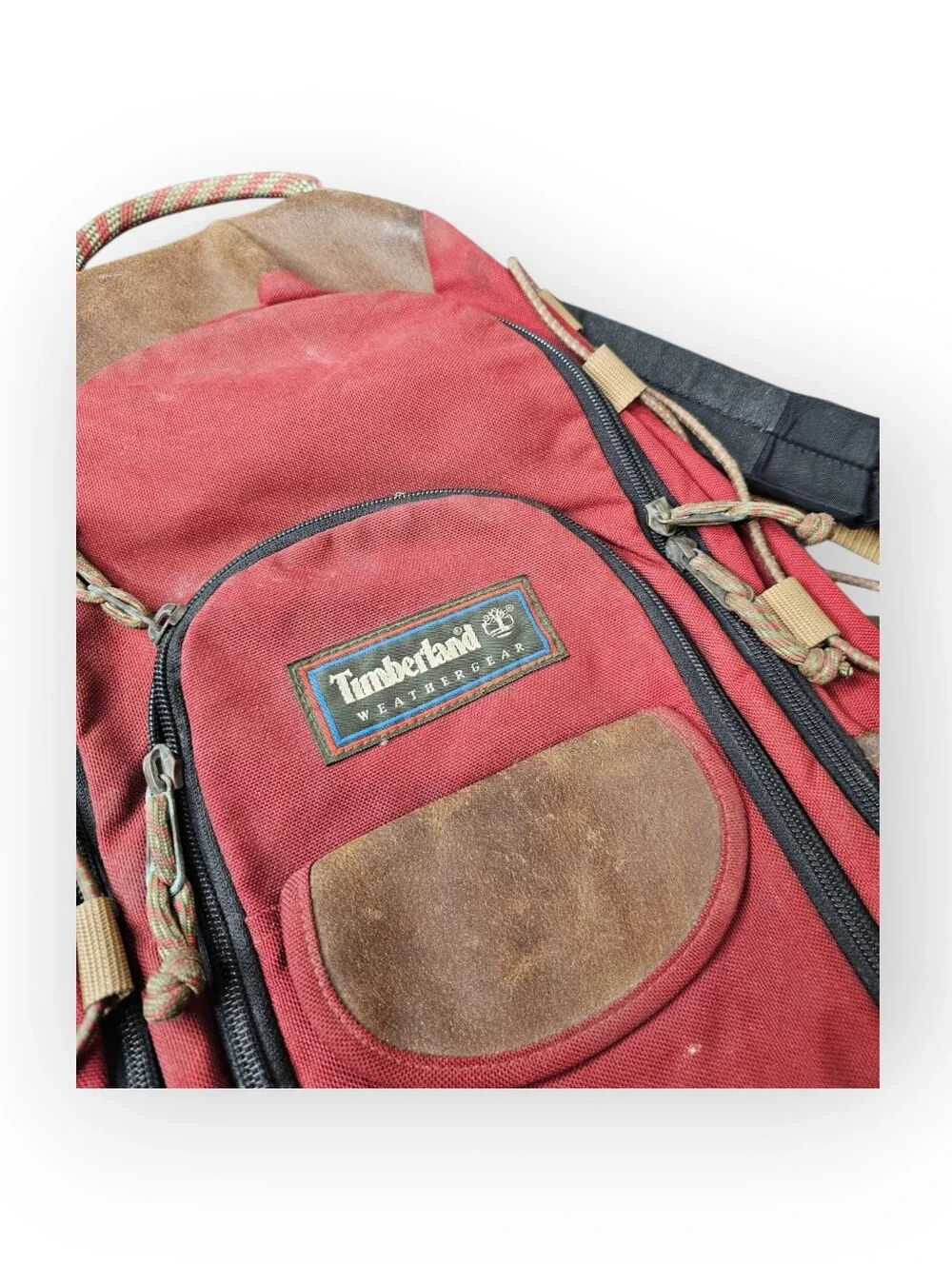 Vintage Timberland Weathergear Hiking Backpack Red Brown Leather Daypack